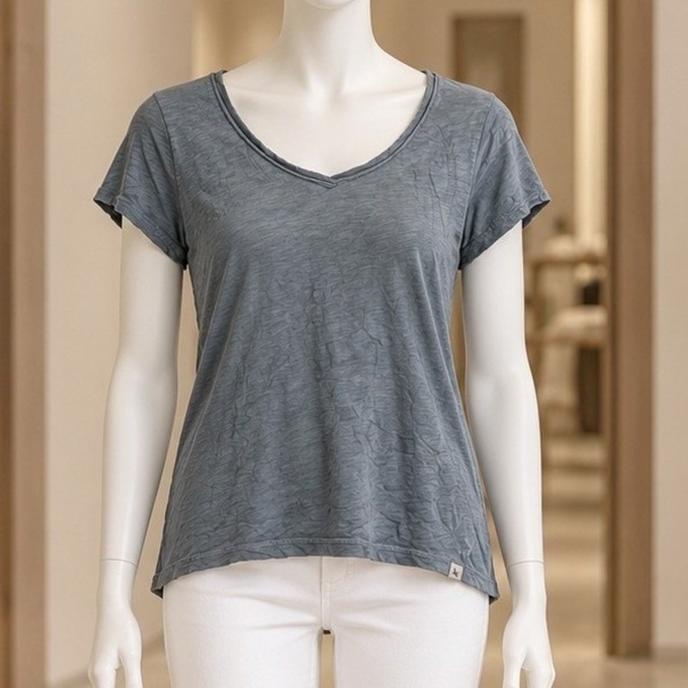 Eddie Bauer Womens T-Shirt Gray Slub Cotton V-Neck Outdoor Tee Size PL